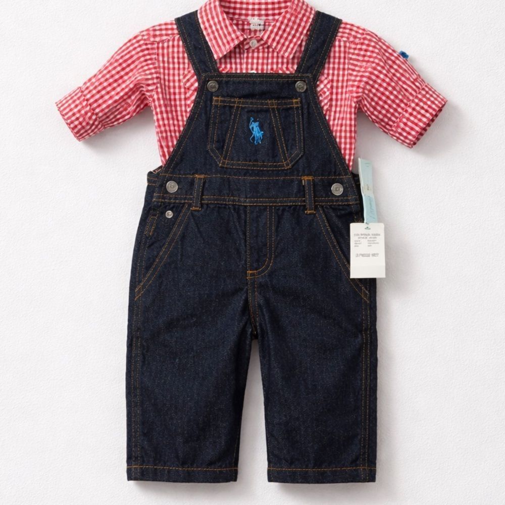 US Polo Association Denim overalls 2 piece set Brand New